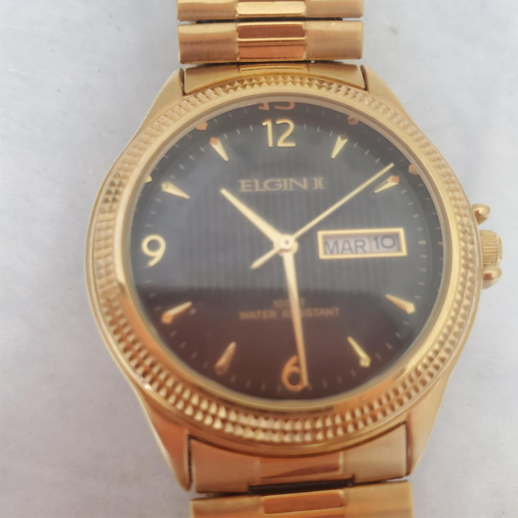 Vintage ELGIN FCT002 Gold Mens Quartz Watch with Day & Date
