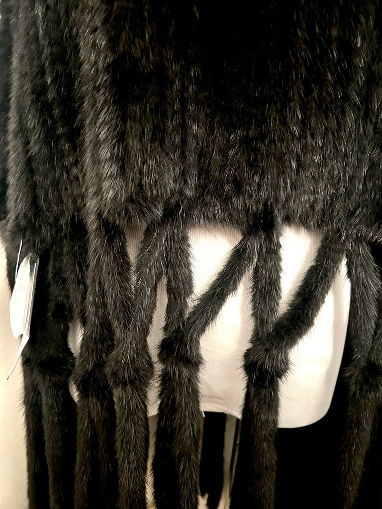 Saks Fifth Avenue MINK FUR Black Poncho Fringe One Size NWT Retail $1,495