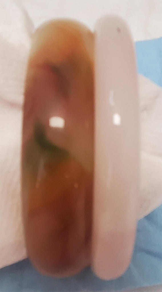Set of 2 Natural Agate Carnelian & White Moonlight bangle