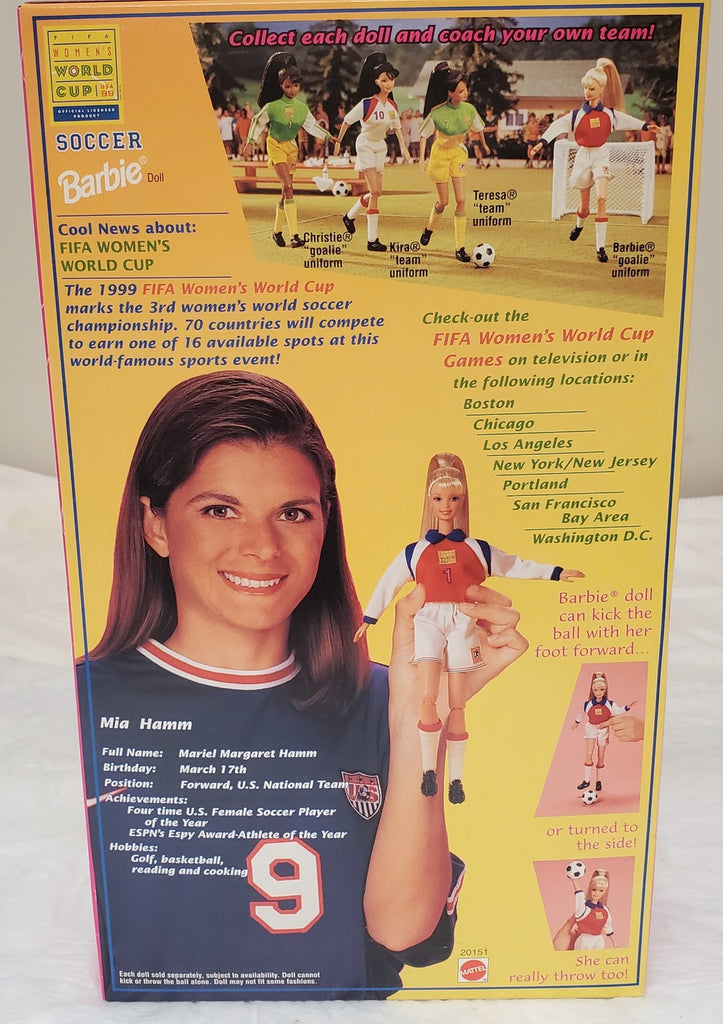 Barbie Soccer Doll Mia Hamm 1999 USA World Cup #20151 Mattel Kicks & Throws