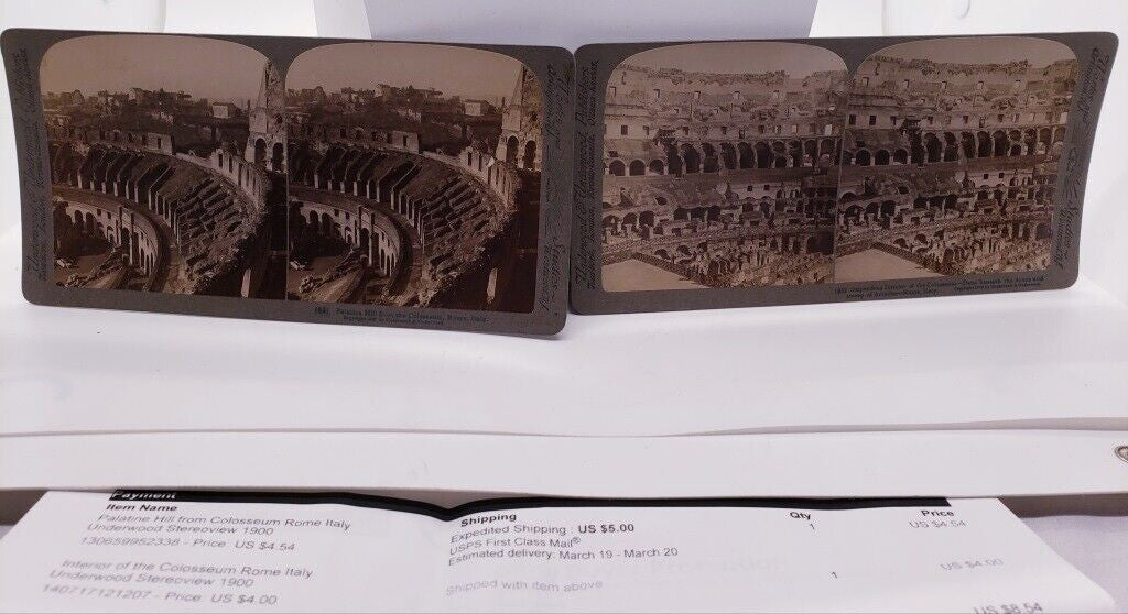 Underwood Stereoview Card 1900 Interior & Palatine Hill of Colosseum Rome Italy