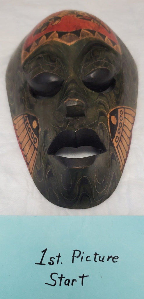Vintage Hand Carved Painted Wood Indonesian Mask Tribal Folk Art Wall Decor
