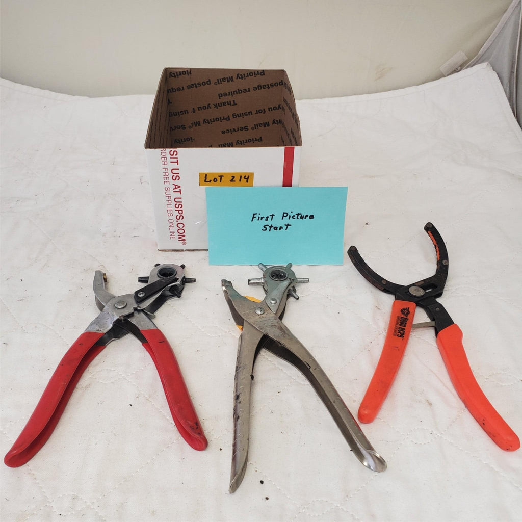 Lot of 3 Revolving Punch Pliers and Oil Filter Wrench Pliers Lot-214