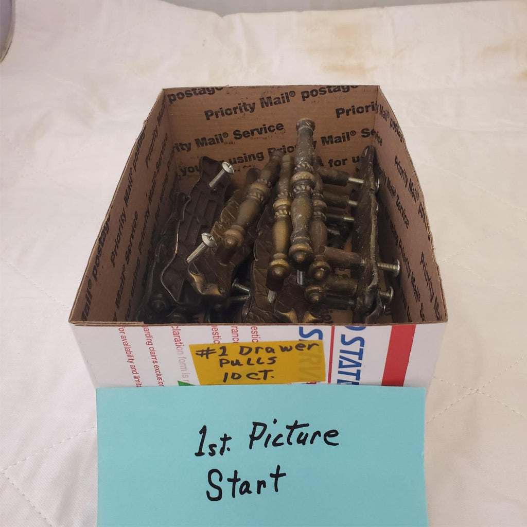 Lot of 10 Vintage Brass Amerock Carriage Cabinet Drawer Pulls w/ Back Plates #1