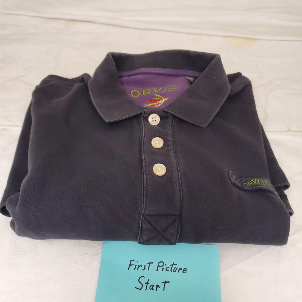 Orvis Men's Black Short Sleeve Size L-T Polo Shirt with Purple Collar