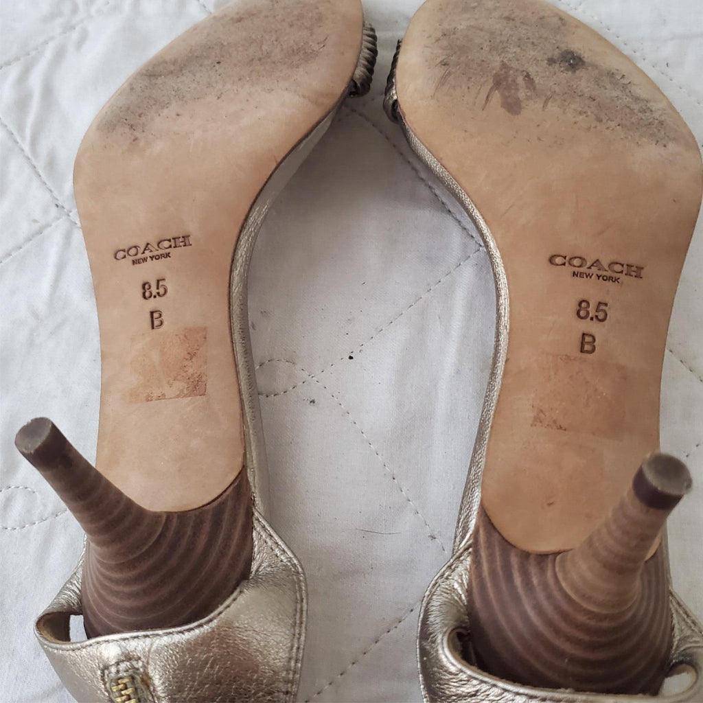 Coach Manya Size 8.5B Kitten Heel Super Soft Metallic In Napa Leather Light Gold