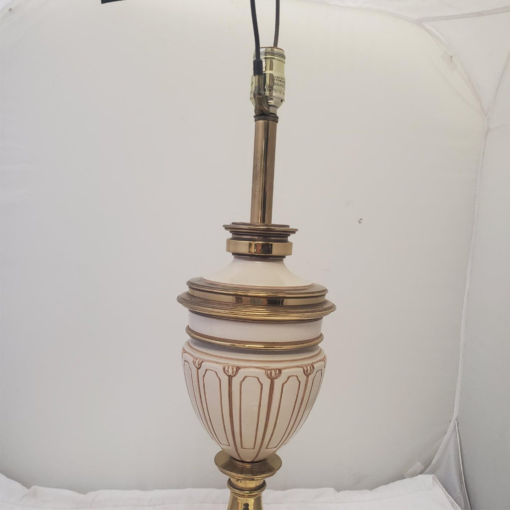 Vintage Stiffel Regency Brass and Ivory Enamel Urn Trophy Lamps L