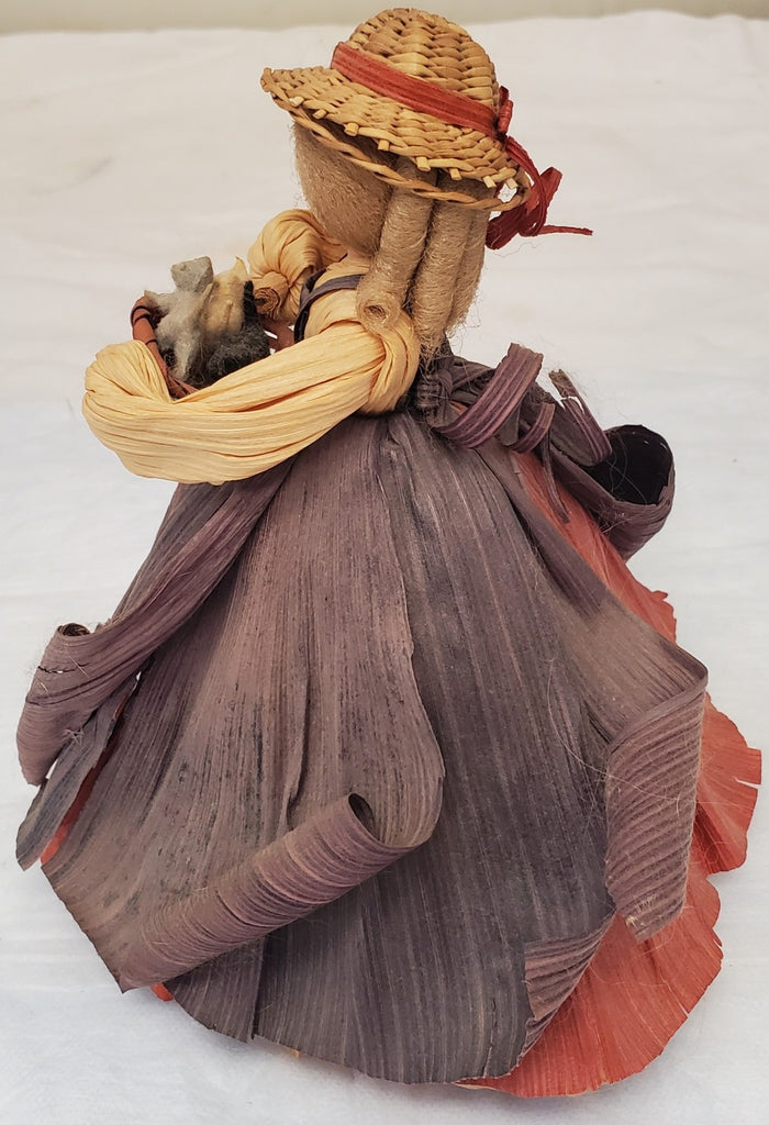 Vintage 1988 Nan’s Corn Husk Doll 7.5" Southern Belle Basket of Kittens Rare