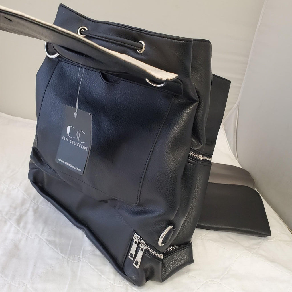 Citi Collective Multiple Use Leather Tote Bag Convertible to Backpack Tassle