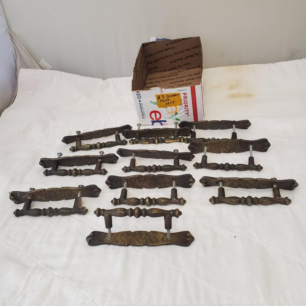Lot of 10 Vintage Brass Amerock Carriage Cabinet Drawer Pulls w/ Back Plates #3
