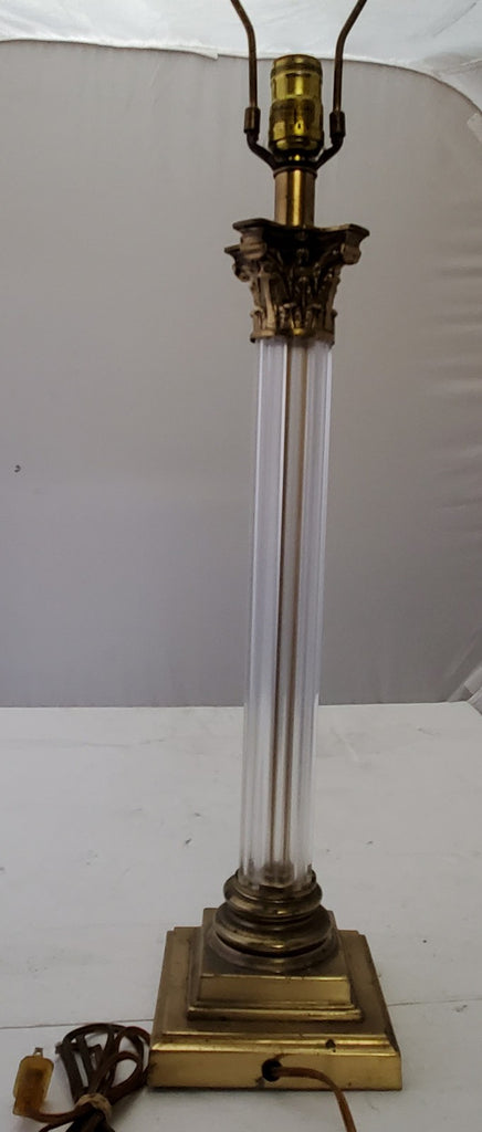 Vintage Brass Clear Crystal Mid Century Modern Electric Table Lamp Light