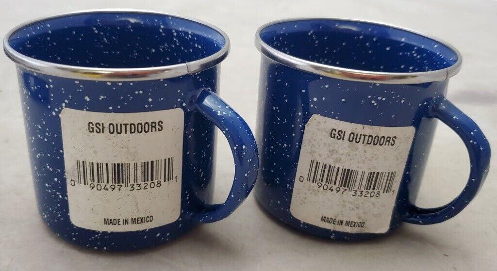 Two GSI Outdoor Blue Enamelware Coffee Beverage Cups Mug Camping Hunting Fishing