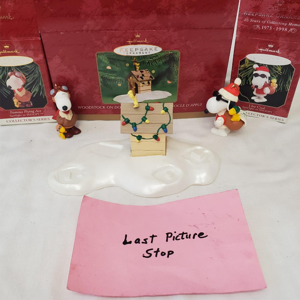 Lot of Hallmark Keepsake Spotlight on Snoopy & Woodstock On Doghouse Ornaments