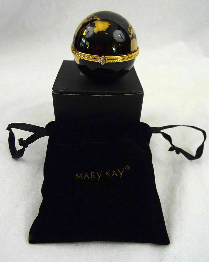Vintage Porcelain 2" Mary Kay World Globe Trinket Box One Woman Can