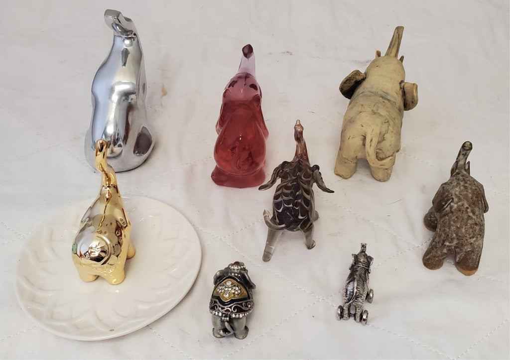 Lot of 8 Brass, Marble, Crystal, Ceramic & Porcelain Elephants Figurines