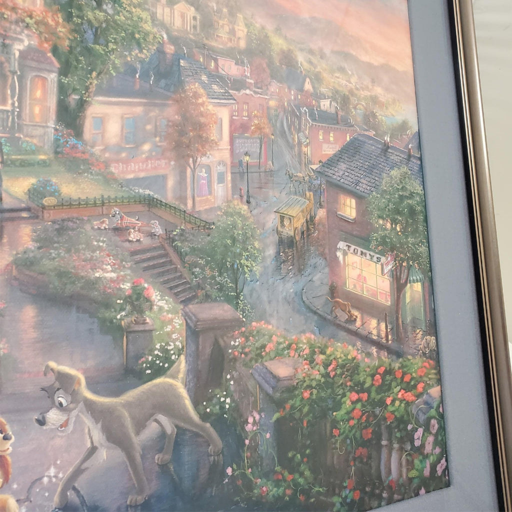 Thomas Kinkade Lady & The Tramp Canvas 14 x 14 Heart Remarque LE Art Disney
