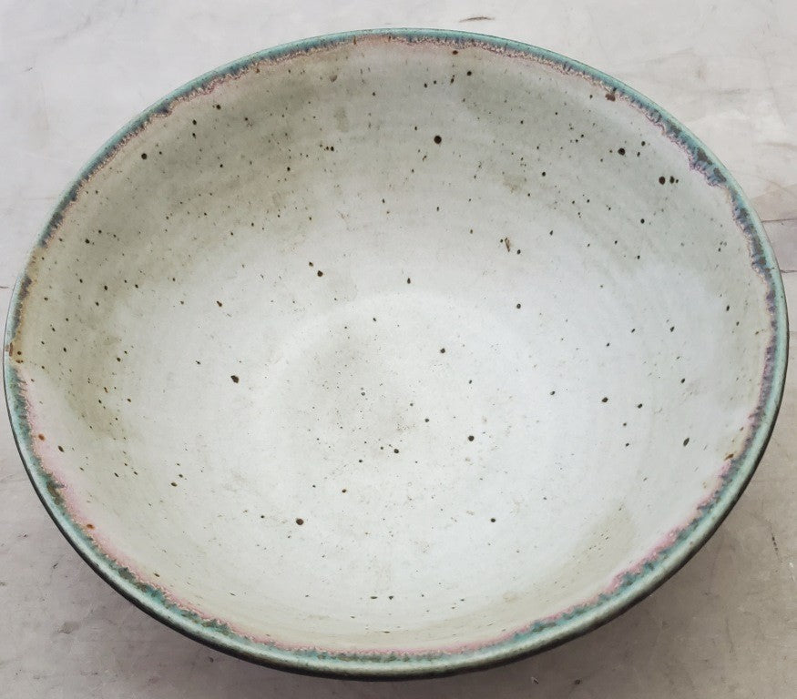 1999 Drew Montgomery Hand Made Teal and Brown Ceramic Decorative Bowl