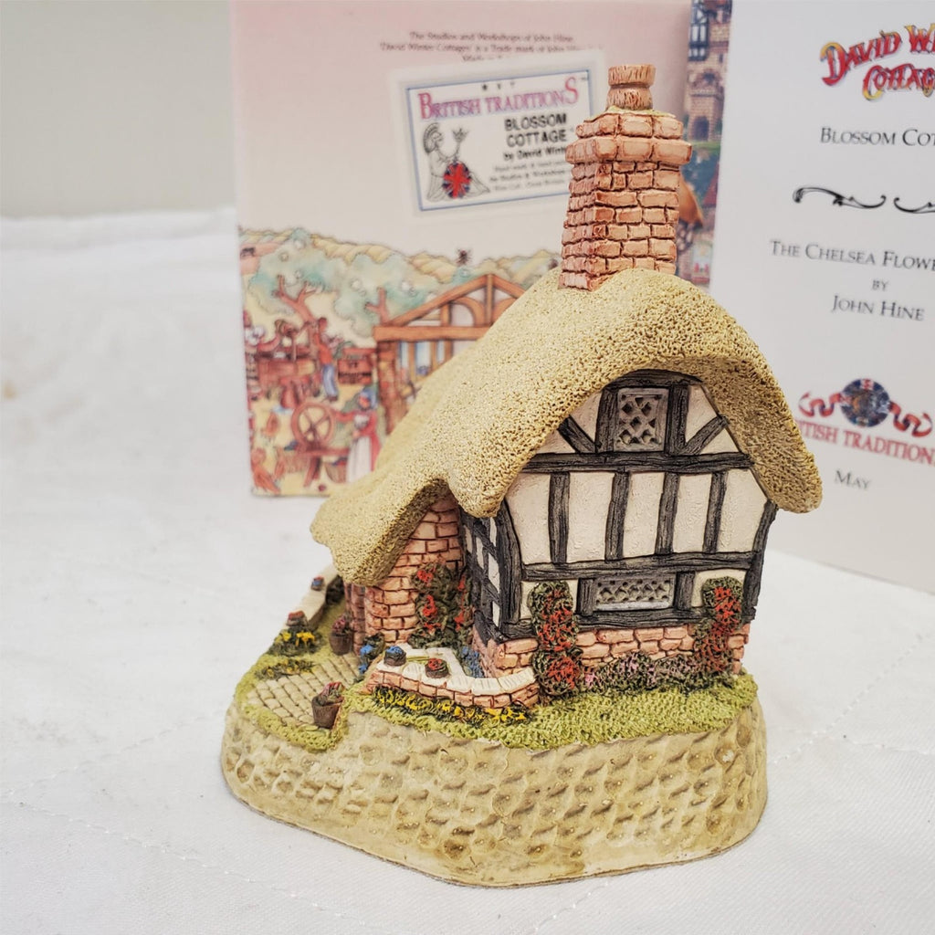 David Winter Cottages May British Traditions Blossom Cottage with Book