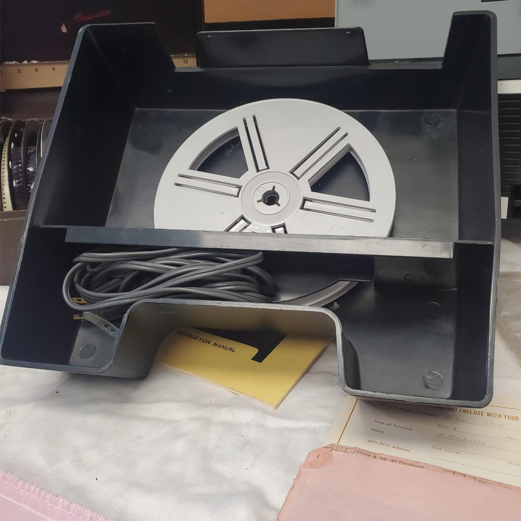 8mm Projector ELMO GP-E Slow Motion Zoom & Film Reel Storage Box