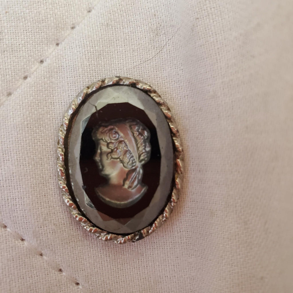 Vintage Silver and Glass Reverse Cut Brooch Oval Pin Victorian Lady Face