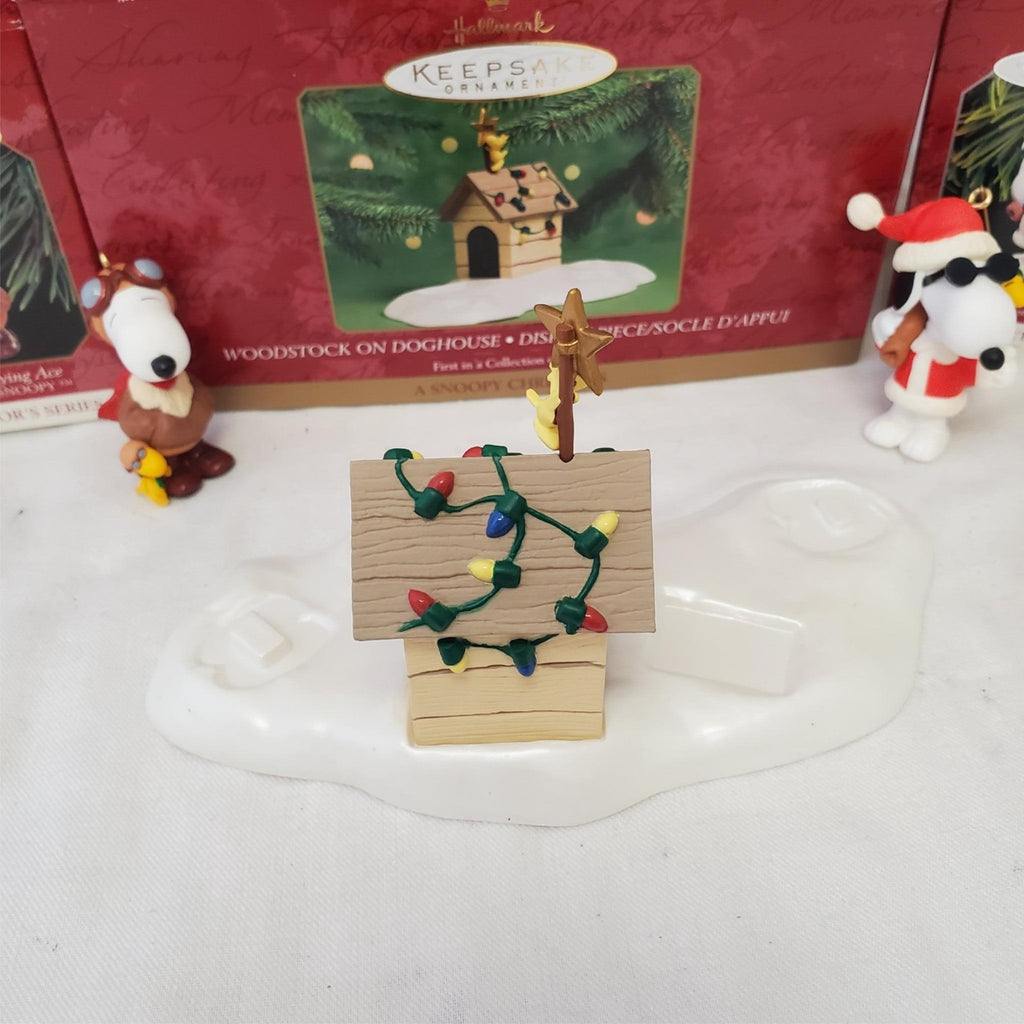 Lot of Hallmark Keepsake Spotlight on Snoopy & Woodstock On Doghouse Ornaments