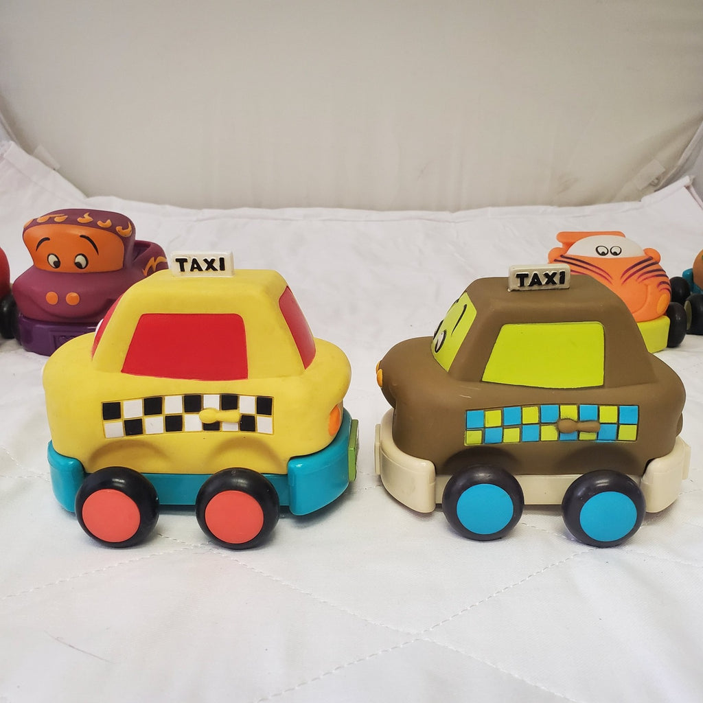 Lot of Assorted My B Toys Baby Toddler Plastic Toys Car, Taxi, And Truck