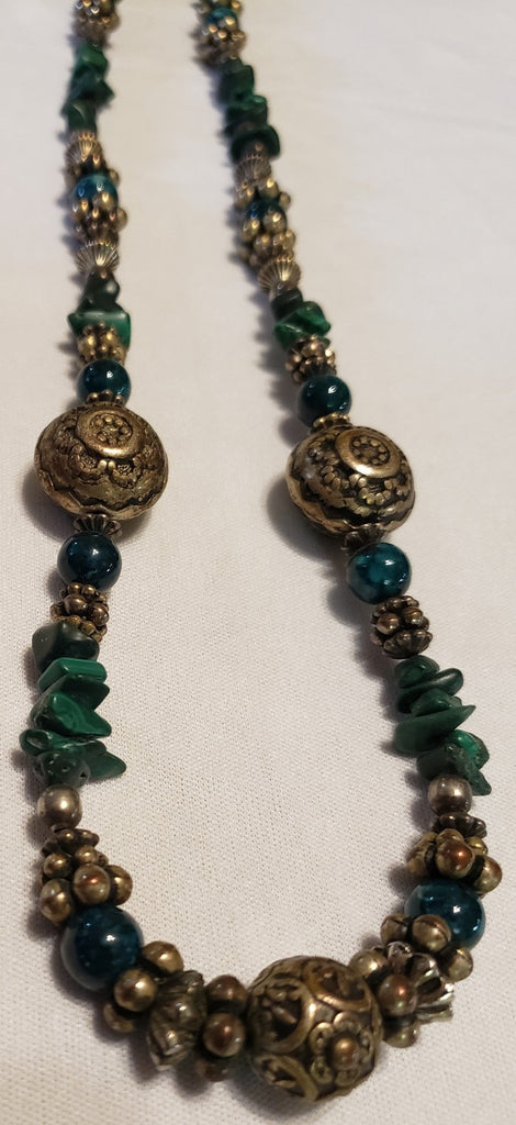 Used Genuine Handmade Silver Tone and Turquoise Chips Beaded Necklace