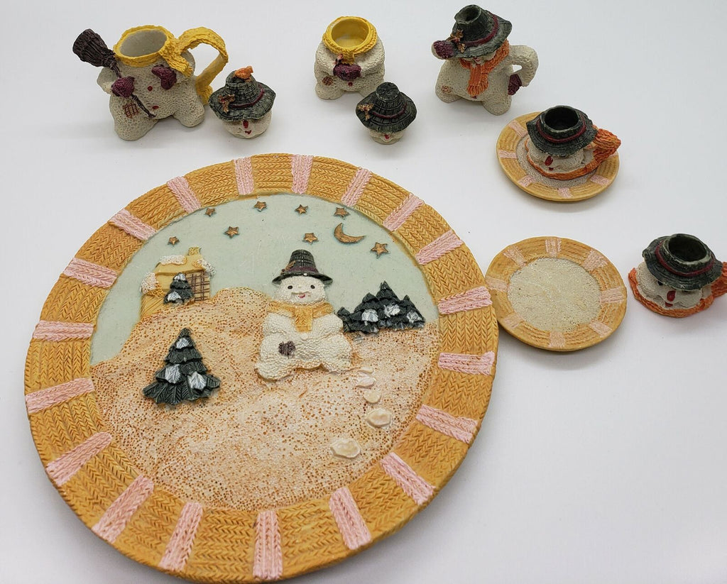 Vintage Original 8 Piece Popular Imports Snowman Christmas Mini Tea Set
