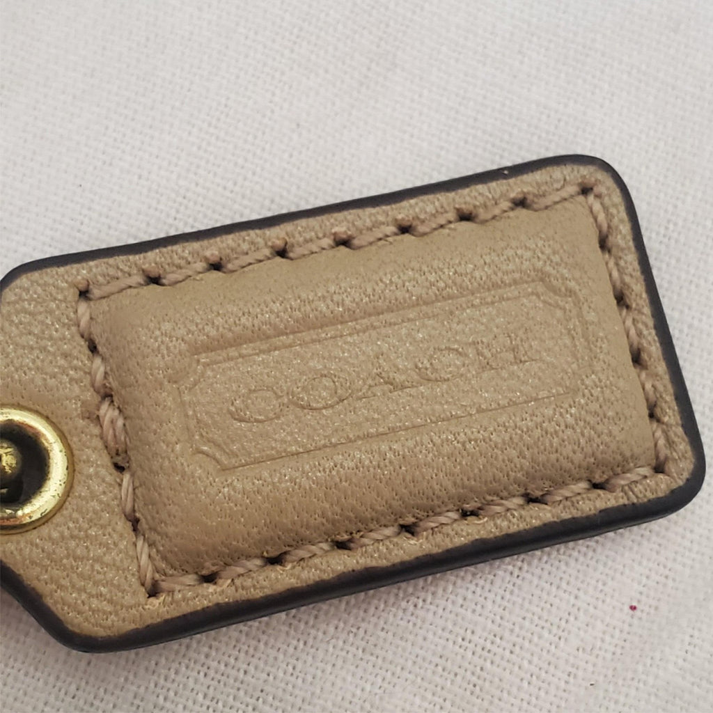 Vintage COACH Wristlet Khaki Brown Purse Leather Trim - Coach ID tag