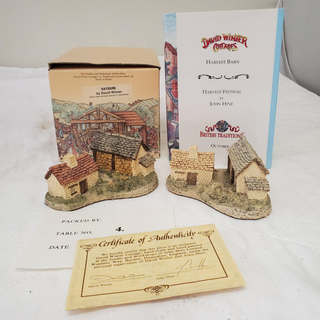 David Winter Cottages Lot of 2 Haybarn with Harvest Barn Harvest Festival Book