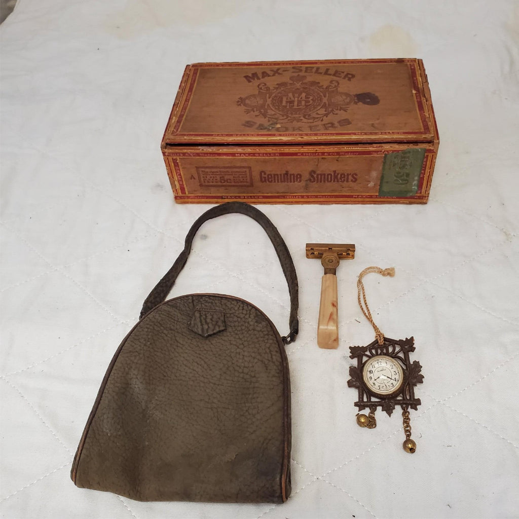 Lot of 4 Vintage Max Keller Travel Shaving Kit – Safety Razor, Containers & Leat
