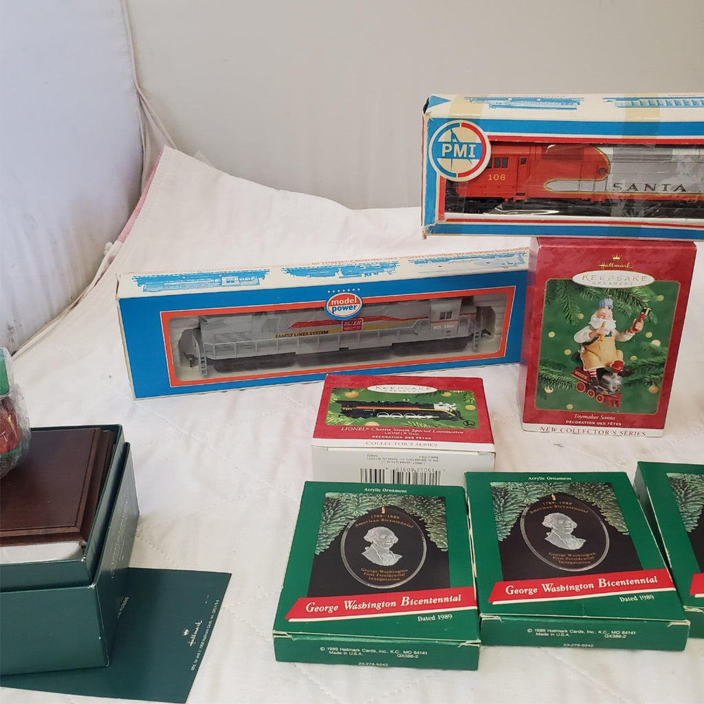 Large Lot of Train and Space Christmas Ornaments Collection