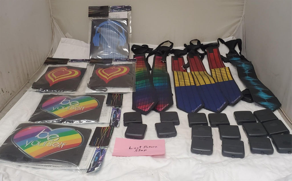 Lot of 11 Cybwear Electro-Luminescent Panel & Sound Activated flashing LED Ties