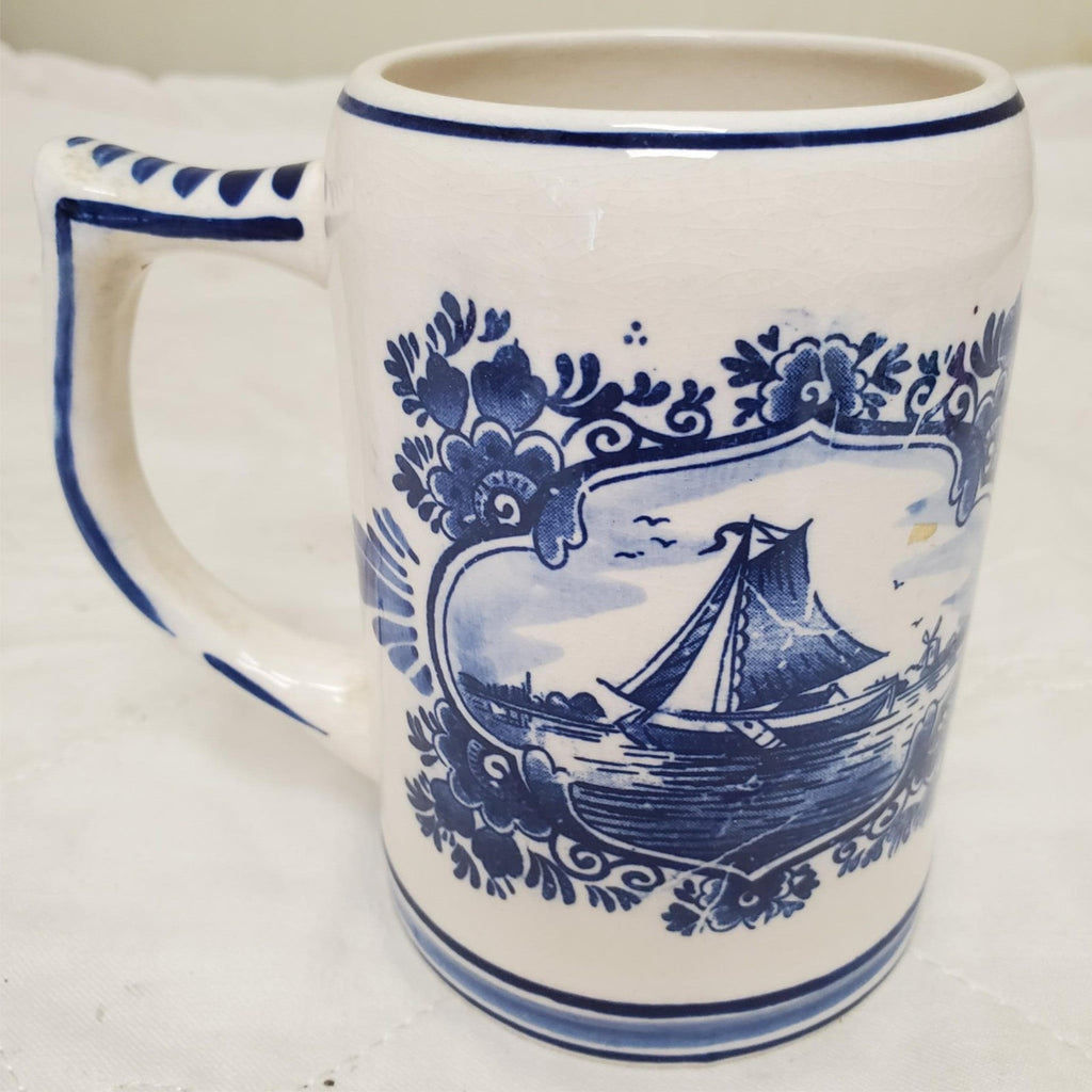 Delft Blue Windmill & Sailboat Hand Painted Beer Mug Stein