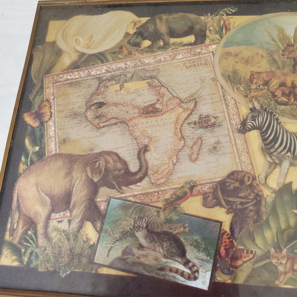Africa Map Travel Music Box 7" Storage Case Mirror Sound Jewelry Container