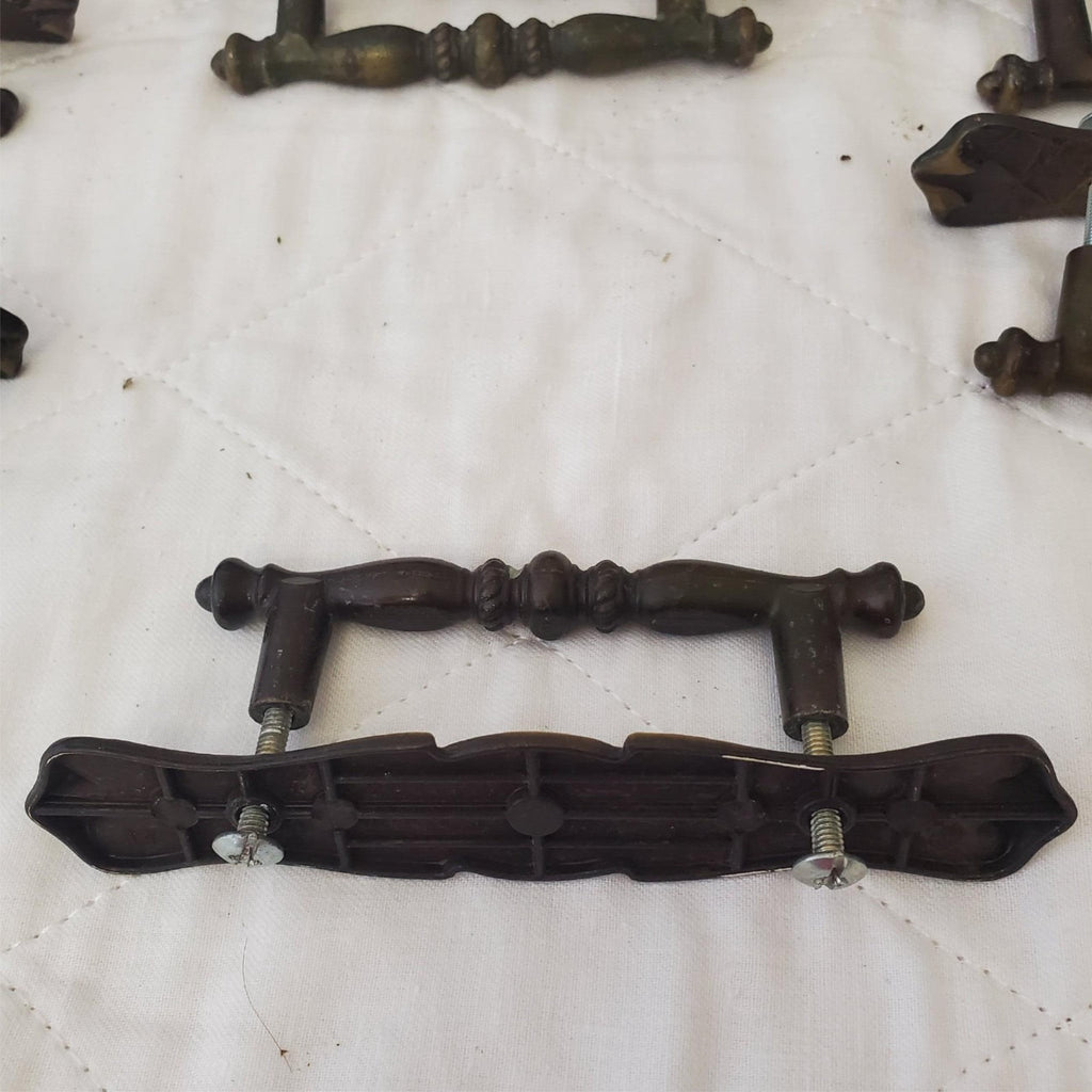 Lot of 10 Vintage Brass Amerock Carriage Cabinet Drawer Pulls w/ Back Plates #1