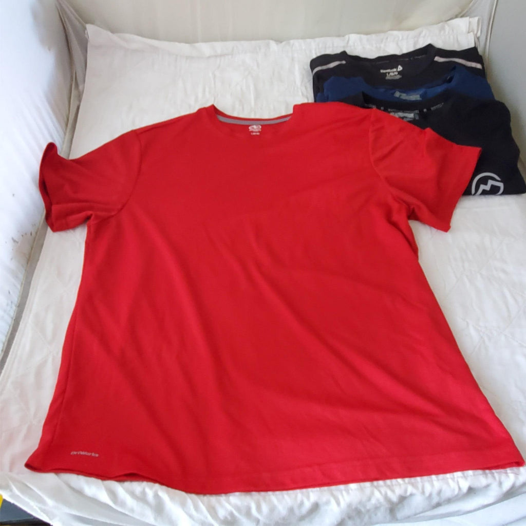 Lot of 4 Size L Rebook, Russell & Other Brand  Dry Fit Short Sleeve Shirt Mens 
