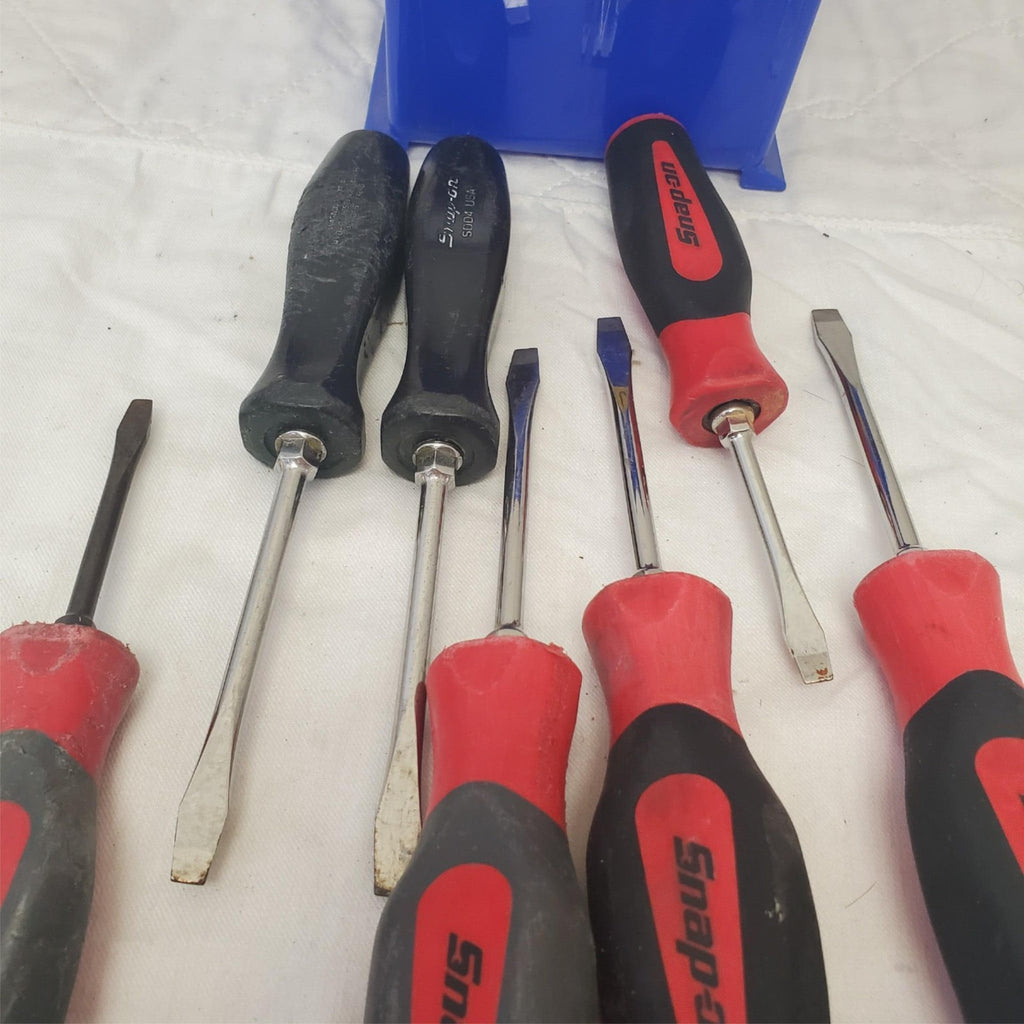 Lot of 7 Snap On Tools RED Soft Grip Flat Tip Screwdriver Set LOT-124