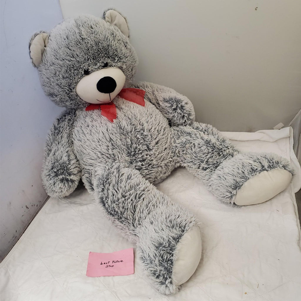 Jumbo 40" Plush Stuffed Animal Gray White Teddy Bear with Red Bow
