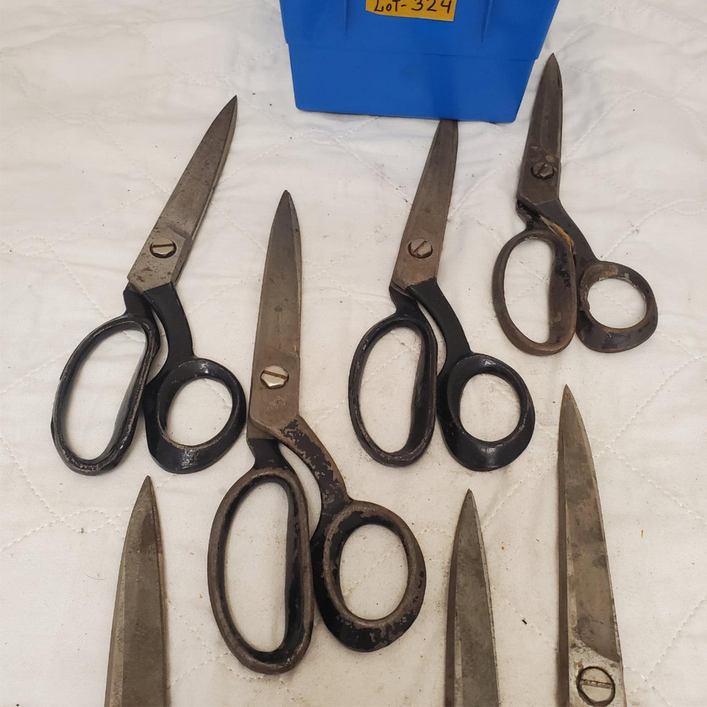 Lot of 7 Black Handle Vintage Large Nickel Scissors LOT-324