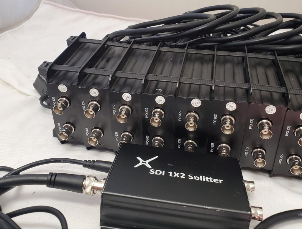 Large Lot of SDI 1x2 Splitter Boxes and Cables