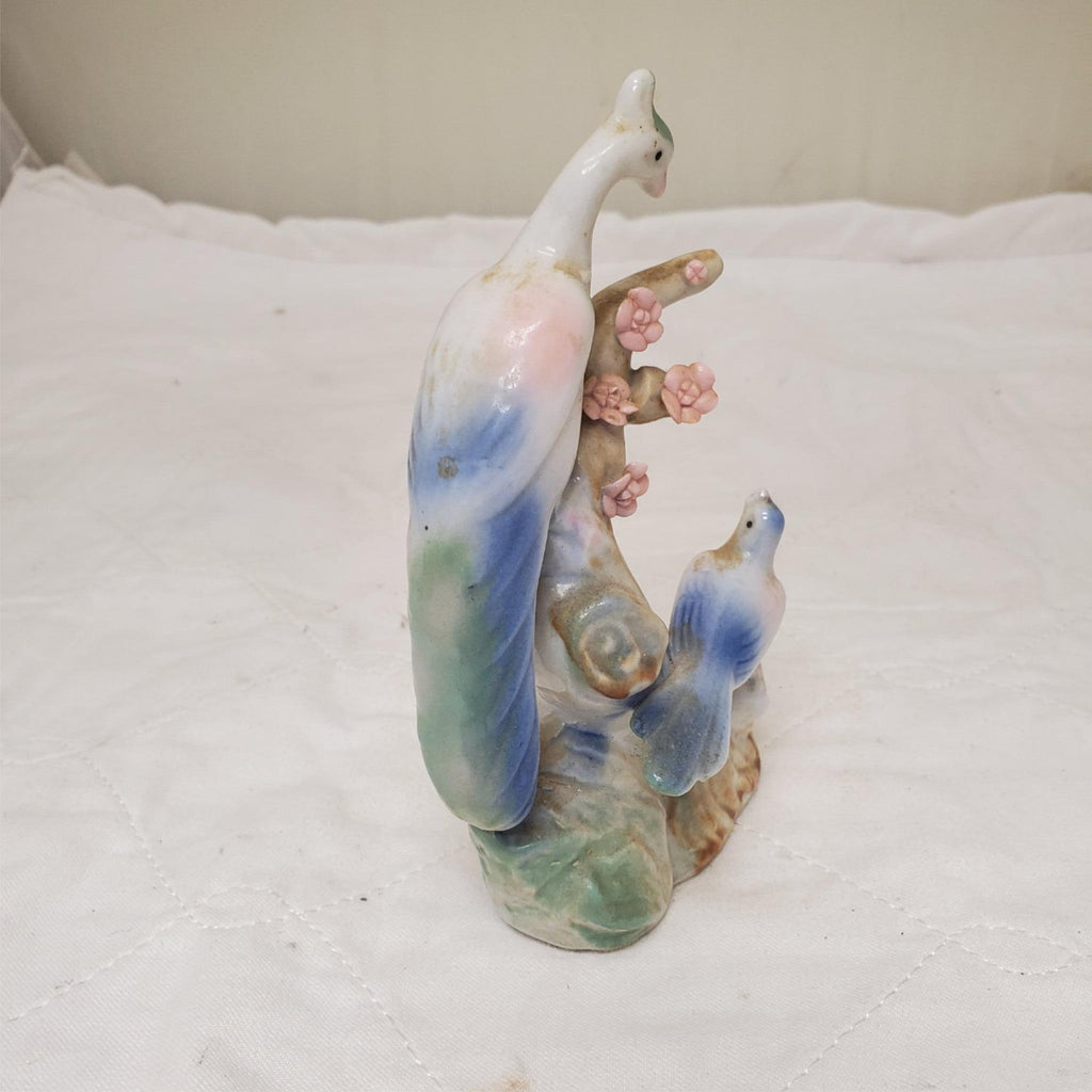 Ceramic Peacocks On Floral Pastels Branch Figurine 
