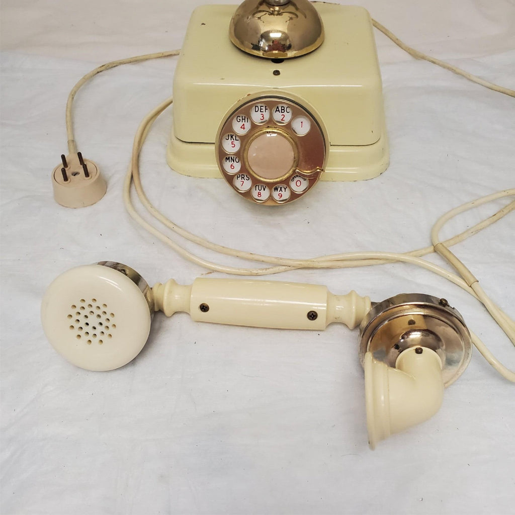 Vintage Rotary Dial Fold A Fone Brass Base Table Telephone Made in Japan