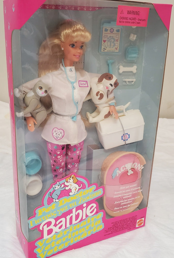 Vintage 1996 Barbie Pet Doctor accessories cat, dog, pet bed w/ sounds Mattel