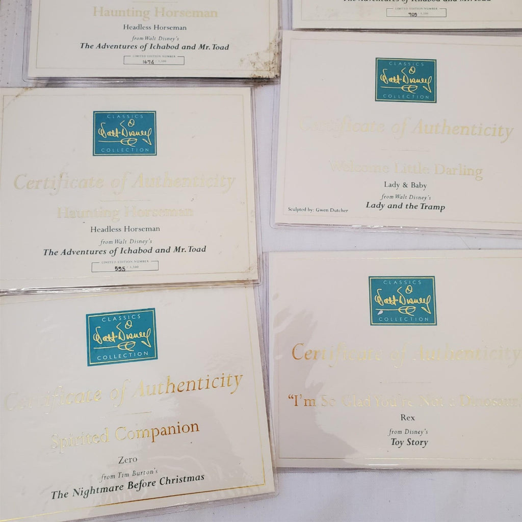 Large Lot of Walt Disney Collection Certificate of Authenticity COA Paperwork
