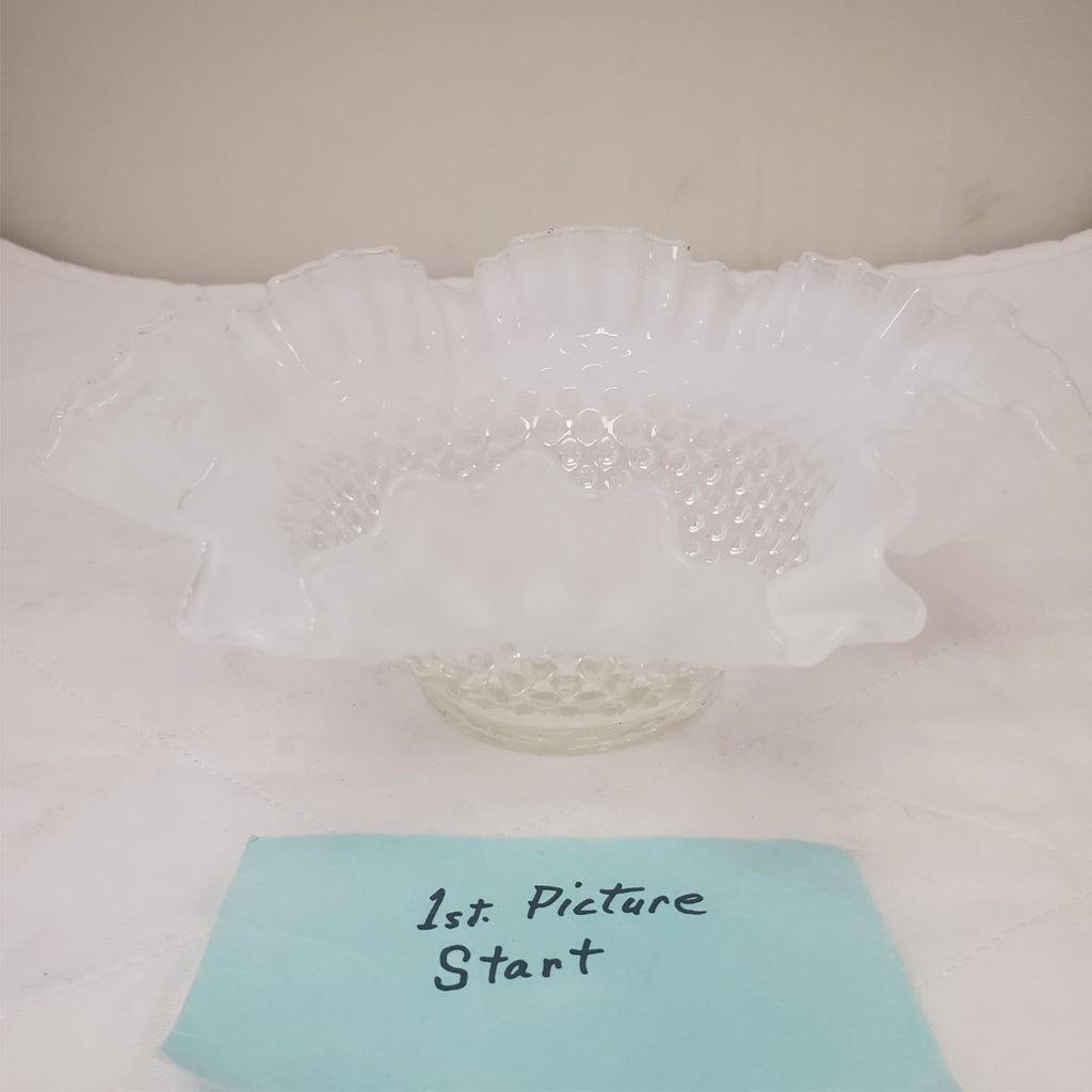 Fenton Hobnail 10" French Opalescent Crimped Bowl