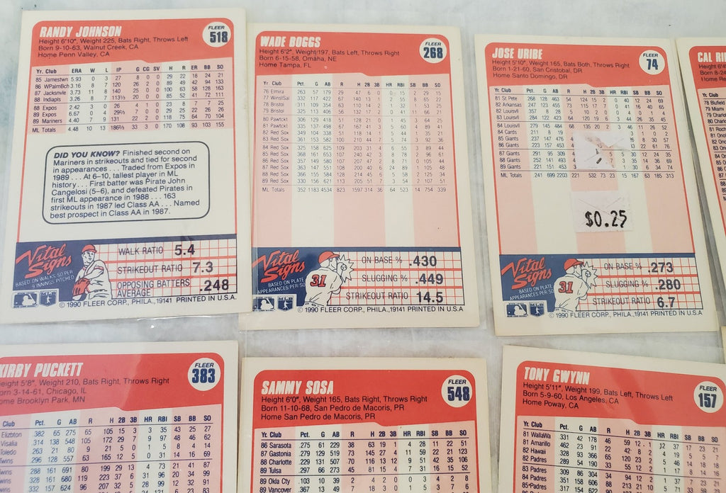 Vintage 1990 Fleer Most Valuable Baseball Trading Cards Lot Of 10