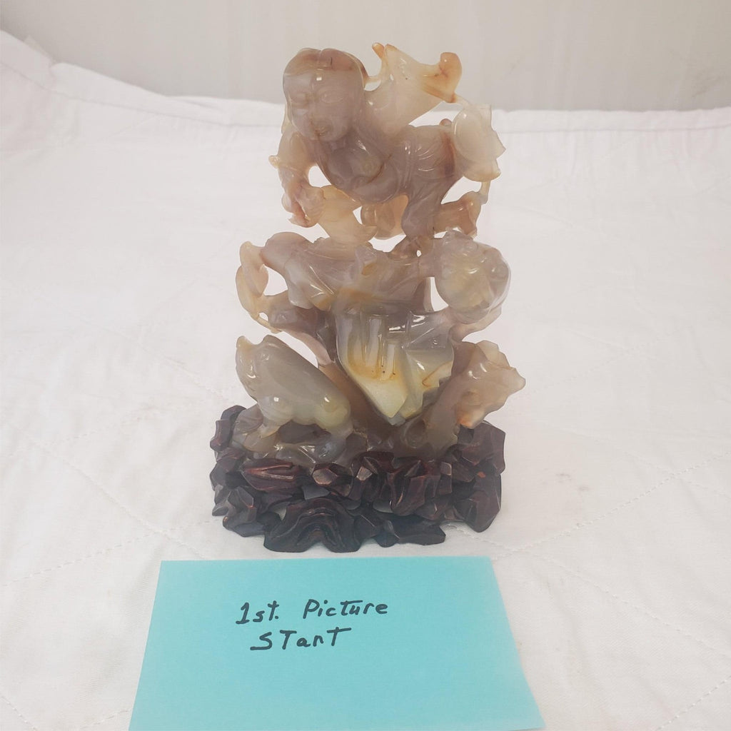 8.58"Natural Agate Dragon & Horse Carving Collectible