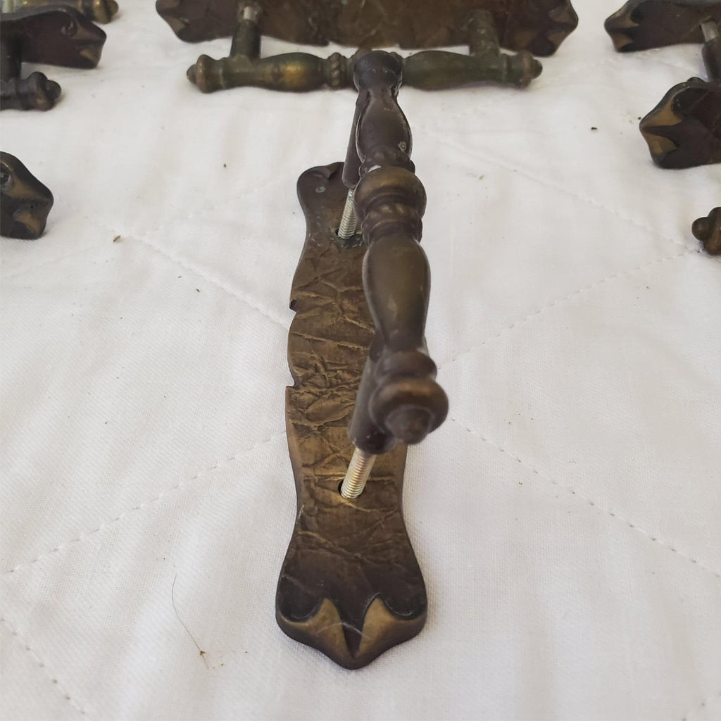 Lot of 10 Vintage Brass Amerock Carriage Cabinet Drawer Pulls w/ Back Plates #1