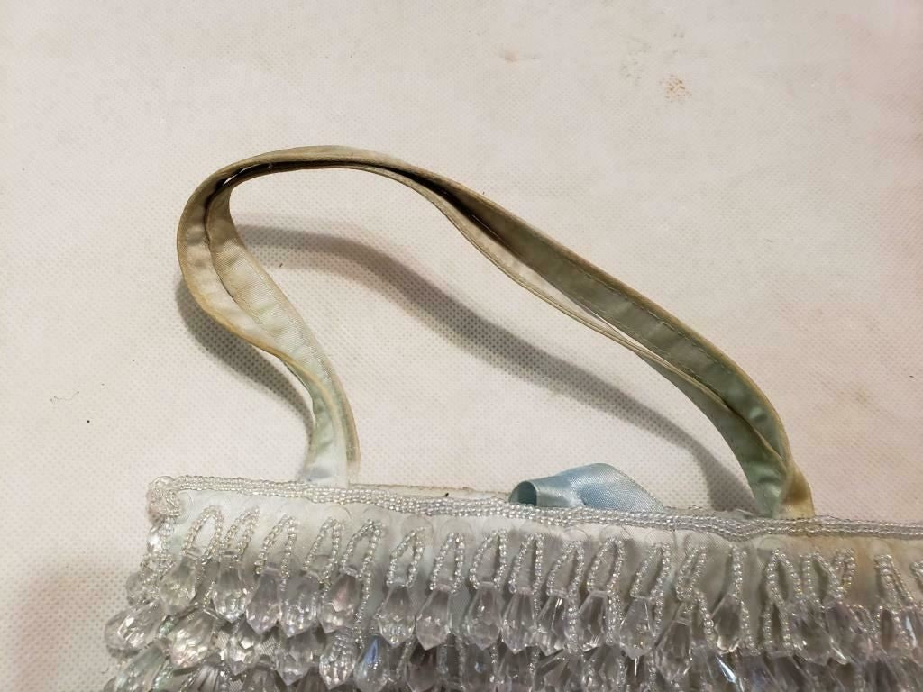 Lily Scott Bags Women's Baby Blue Beaded Wrist Purse w/ Baby Blue Pearl Strap